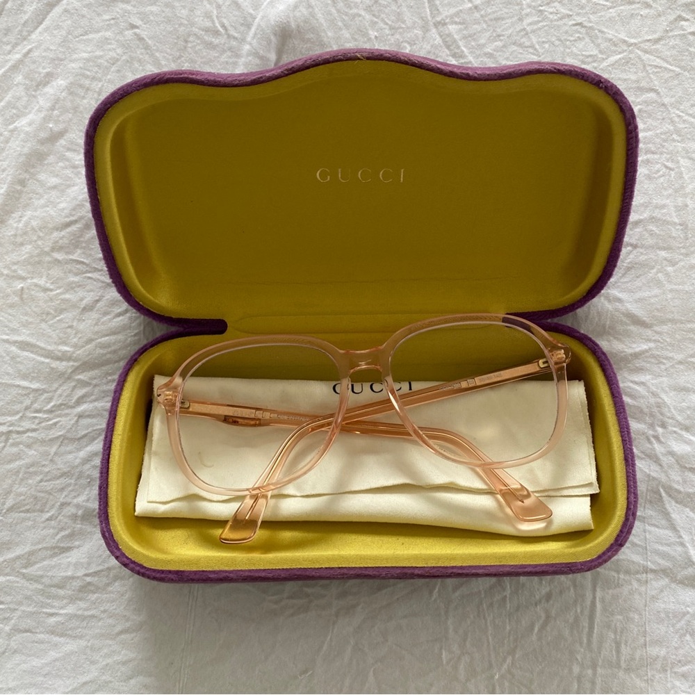 Gucci Oversized Clear Pink Eyeglasses GG0419S Aviator Frames Italy Case